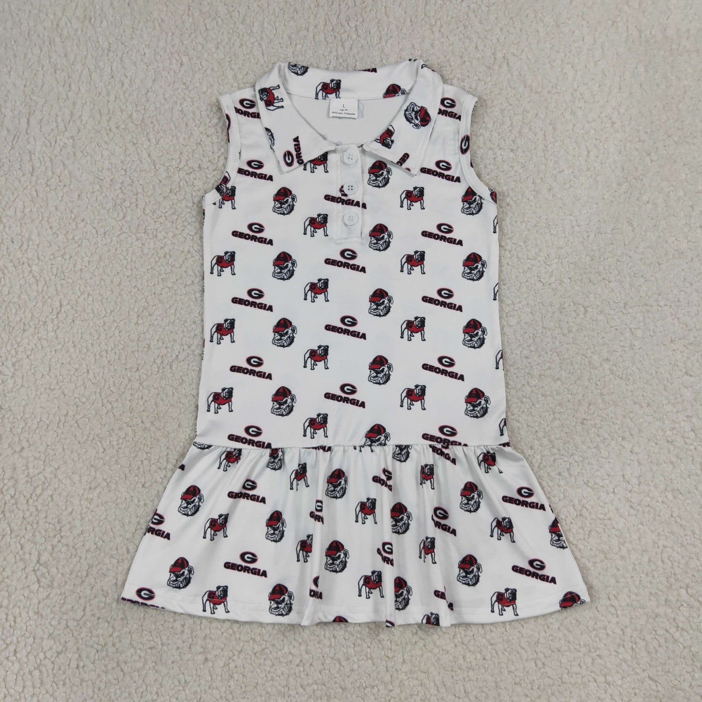 NEW RTS NO MOQ milk silk GSD3865 Baby Girls White Team Sleeveless Button Front Knee Length  Dress