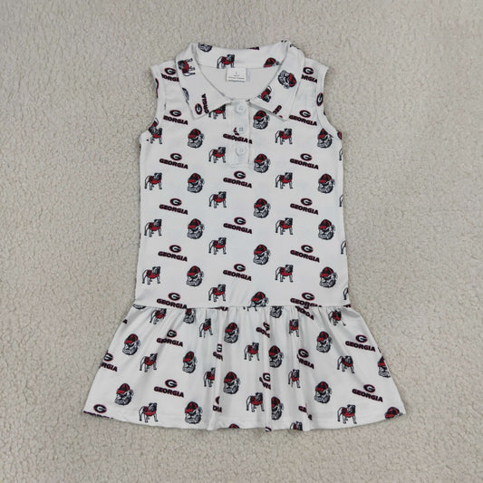 NEW RTS NO MOQ milk silk GSD3865 Baby Girls White Team Sleeveless Button Front Knee Length  Dress