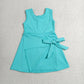 RTS NO MOQ Yoga GSD3876 Baby Girls Blue Aqua Sleeveless Bows Yoga Active Short Knee Length Dress