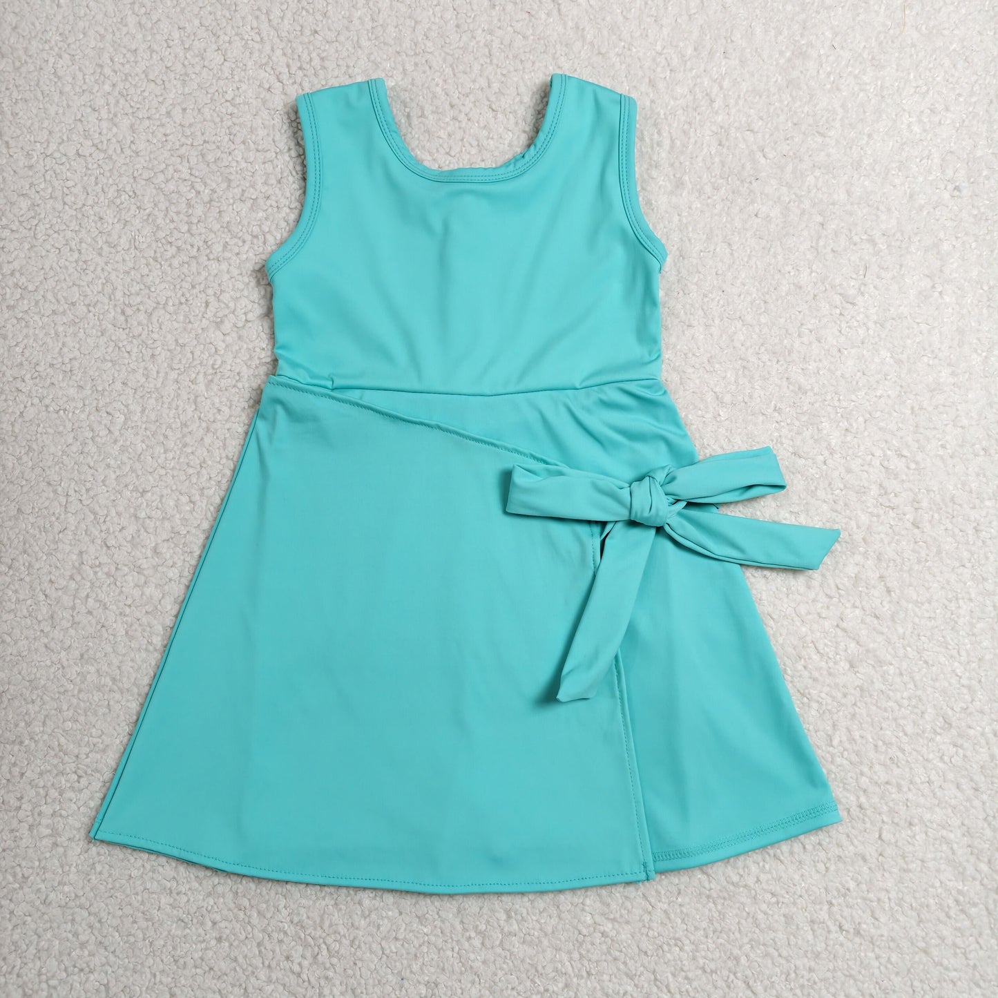RTS NO MOQ Yoga GSD3876 Baby Girls Blue Aqua Sleeveless Bows Yoga Active Short Knee Length Dress