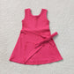 NEW RTS NO MOQ yoga fabric cotton GSD3878 Baby Girls Hot Pink Sleeveless Bows Yoga Active Knee Length Dress