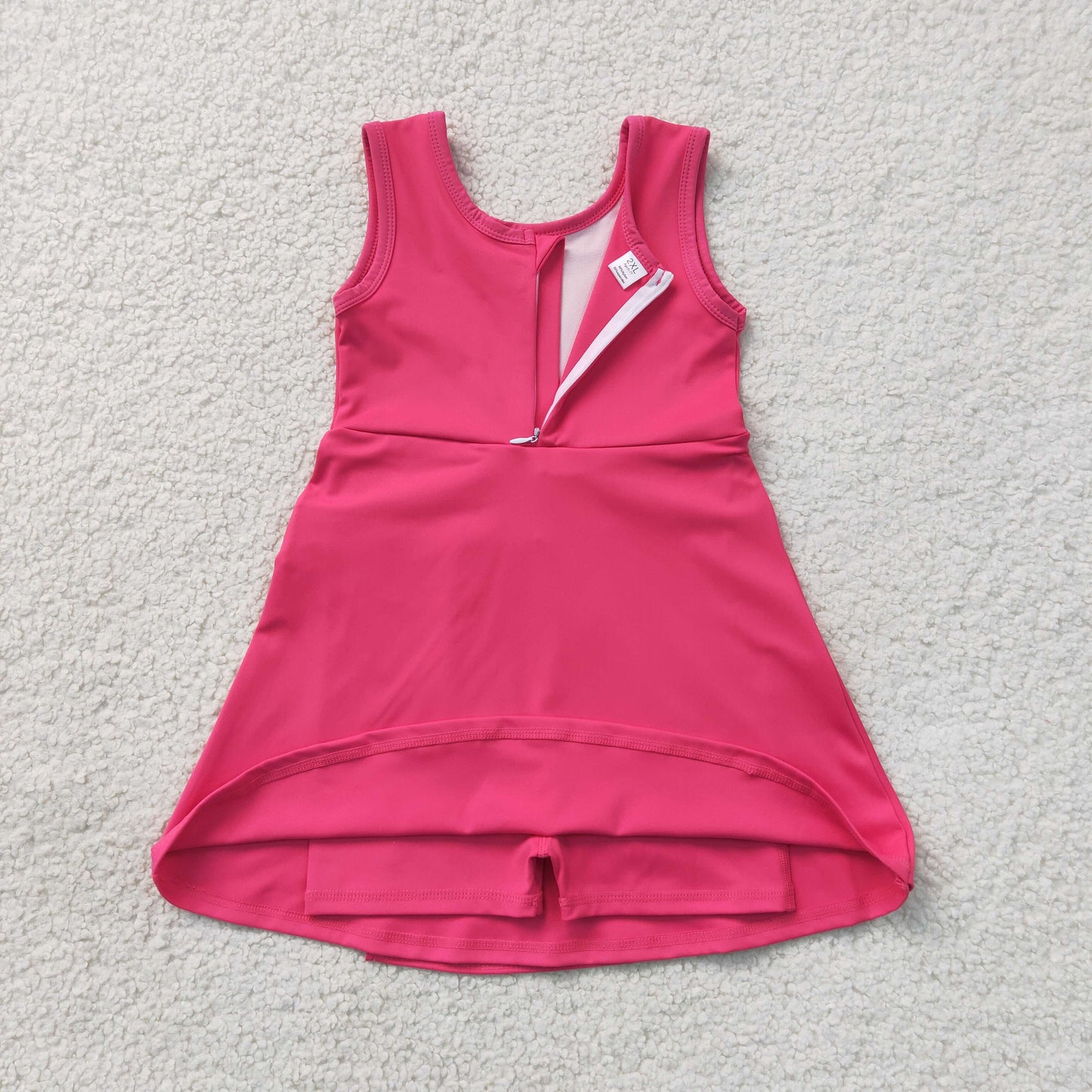 NEW RTS NO MOQ yoga fabric cotton GSD3878 Baby Girls Hot Pink Sleeveless Bows Yoga Active Knee Length Dress