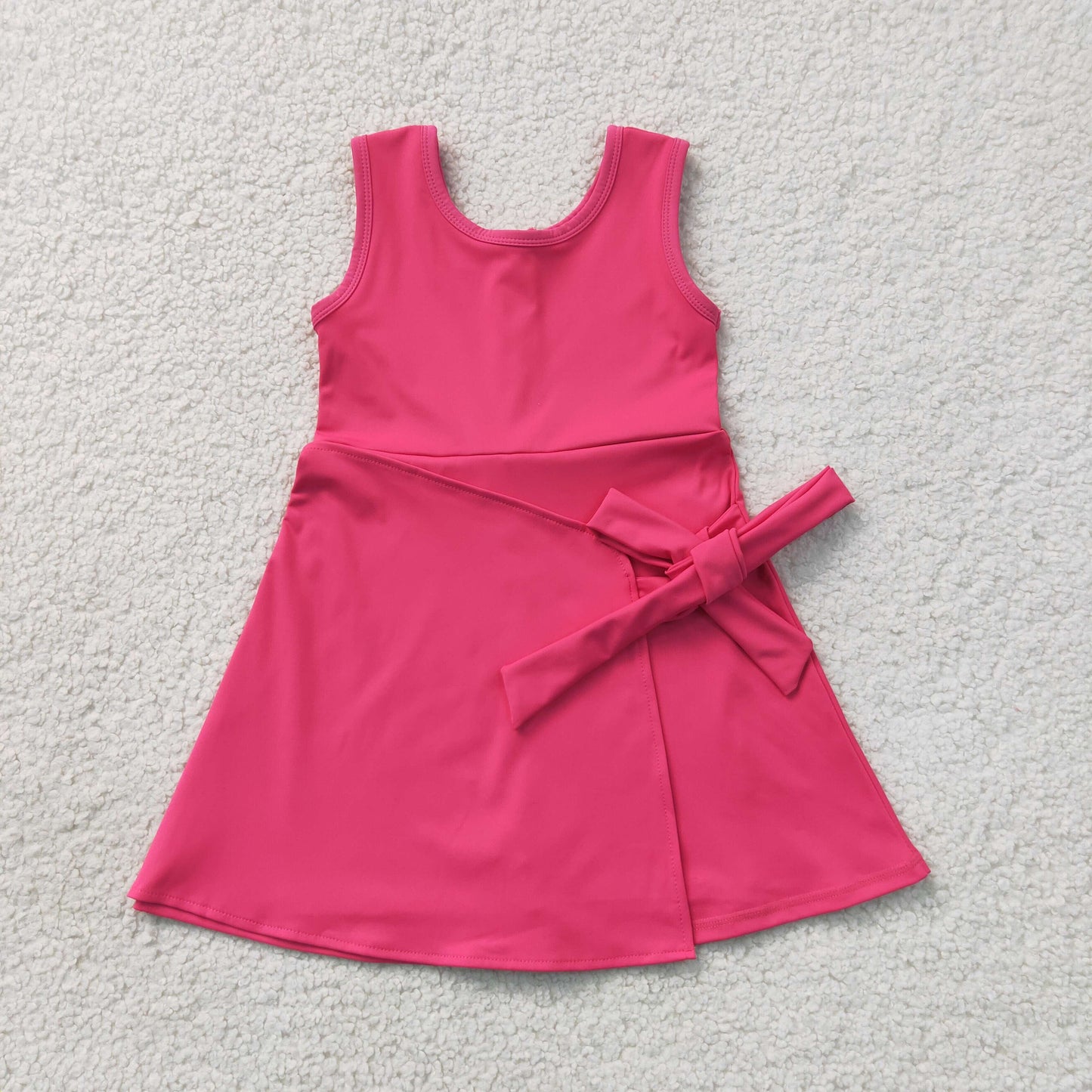 NEW RTS NO MOQ yoga fabric cotton GSD3878 Baby Girls Hot Pink Sleeveless Bows Yoga Active Knee Length Dress