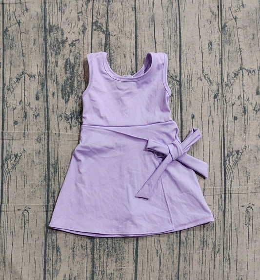 GSD3881Baby Girls Lavender Sleeveless Bows Yoga Active Short Knee Length Dress Preorder
