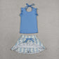 Baby Girls Blue Sleeveless Top Flowers Skirt Shorts Yoga Active Clothes Set