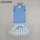 Baby Girls Blue Sleeveless Top Flowers Skirt Shorts Yoga Active Clothes Set