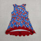 RTS NO MOQ Yoga GSD3925 Baby Girls Flag Bows Stars 4th of July Yoga Active Short Scallop Knee Length Dress