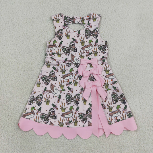 NEW RTS NO MOQ yoga fabric GSD4009 Baby Girls Camo Duck Bow Scallop Trim Knee Length Yoga Dress