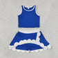 RTS NO MOQ yoga GSD4023 Baby Girls Sleeveless Blue White Vest Scallop Skirt Short Yoga Active Clothes Set