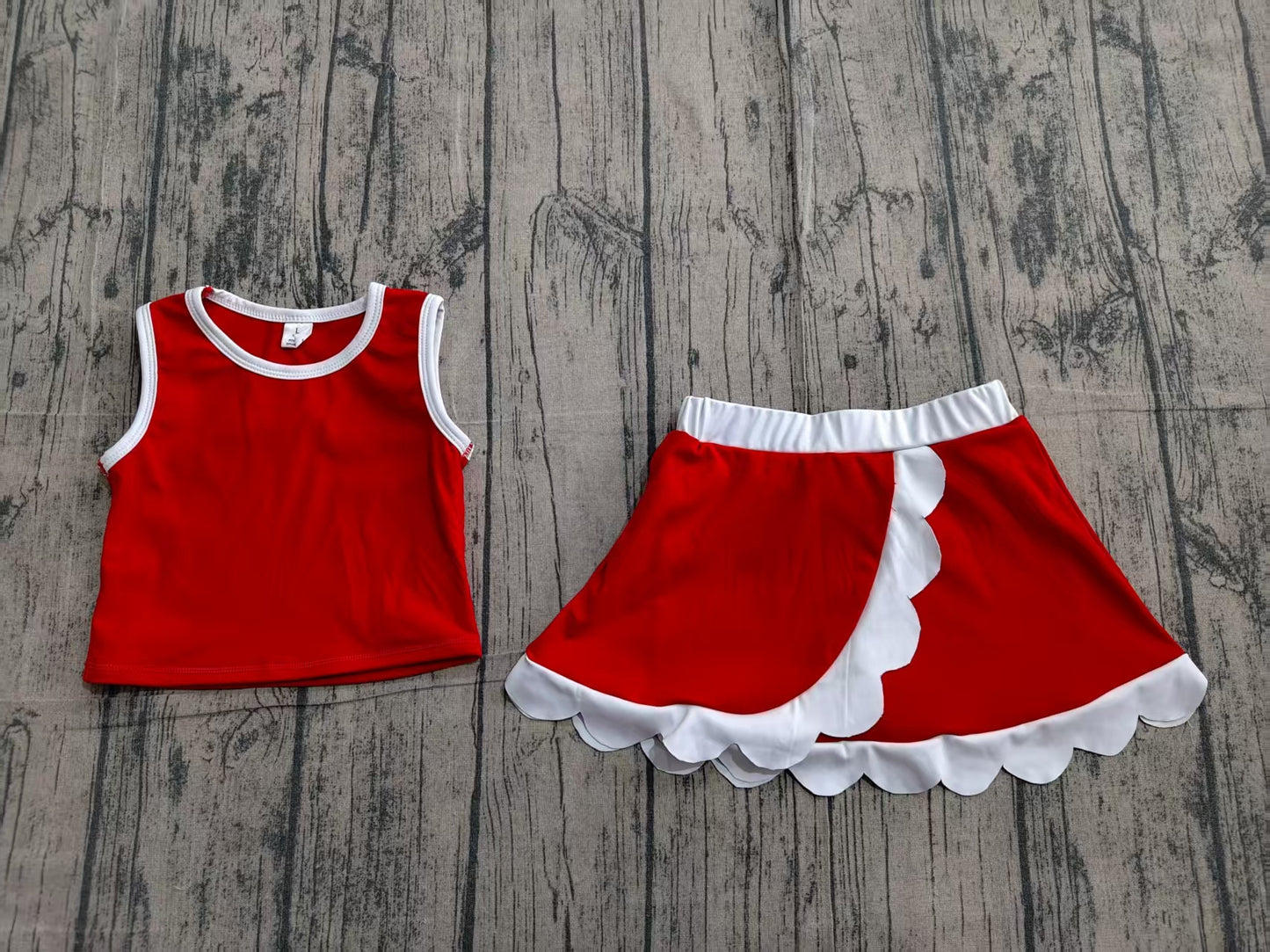 4.1 GSD4027 Baby Girls Sleeveless Dark Red Vest Scallop Skirt Short Yoga Active Clothes Set