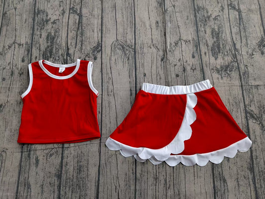4.1 GSD4027 Baby Girls Sleeveless Dark Red Vest Scallop Skirt Short Yoga Active Clothes Set