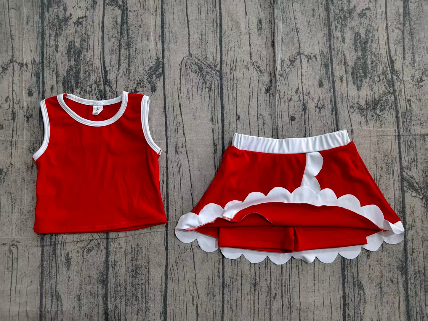 4.1 GSD4027 Baby Girls Sleeveless Dark Red Vest Scallop Skirt Short Yoga Active Clothes Set