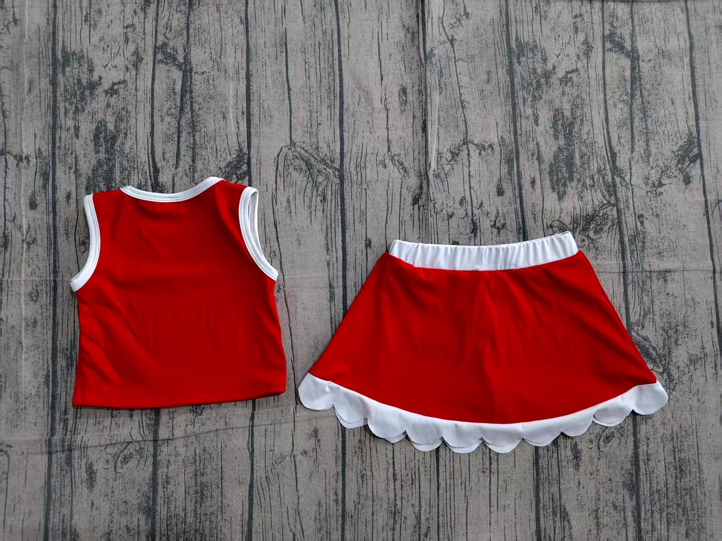 4.1 GSD4027 Baby Girls Sleeveless Dark Red Vest Scallop Skirt Short Yoga Active Clothes Set