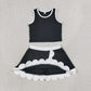 NEW RTS NO MOQ yoga fabric cotton GSD4029 Toddler Girls Black Sleeveless Vest Scallop Hem Skort Sport Set
