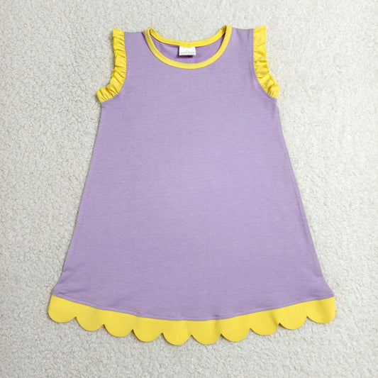 RTS NO MOQ milk silk GSD4042 Baby Girls Lavender Yellow Sleeveless Scallop Knee Length Dresses