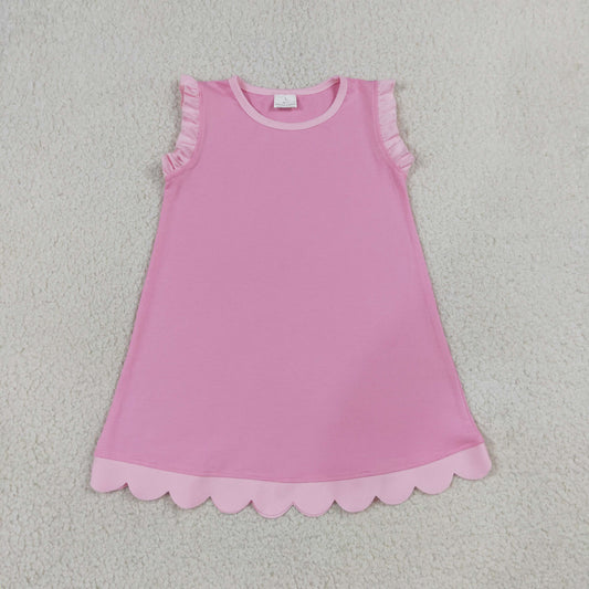 NEW RTS NO MOQ cotton GSD4043 Baby Girls Cute Sleeveless Scallop Knee Length Dresses