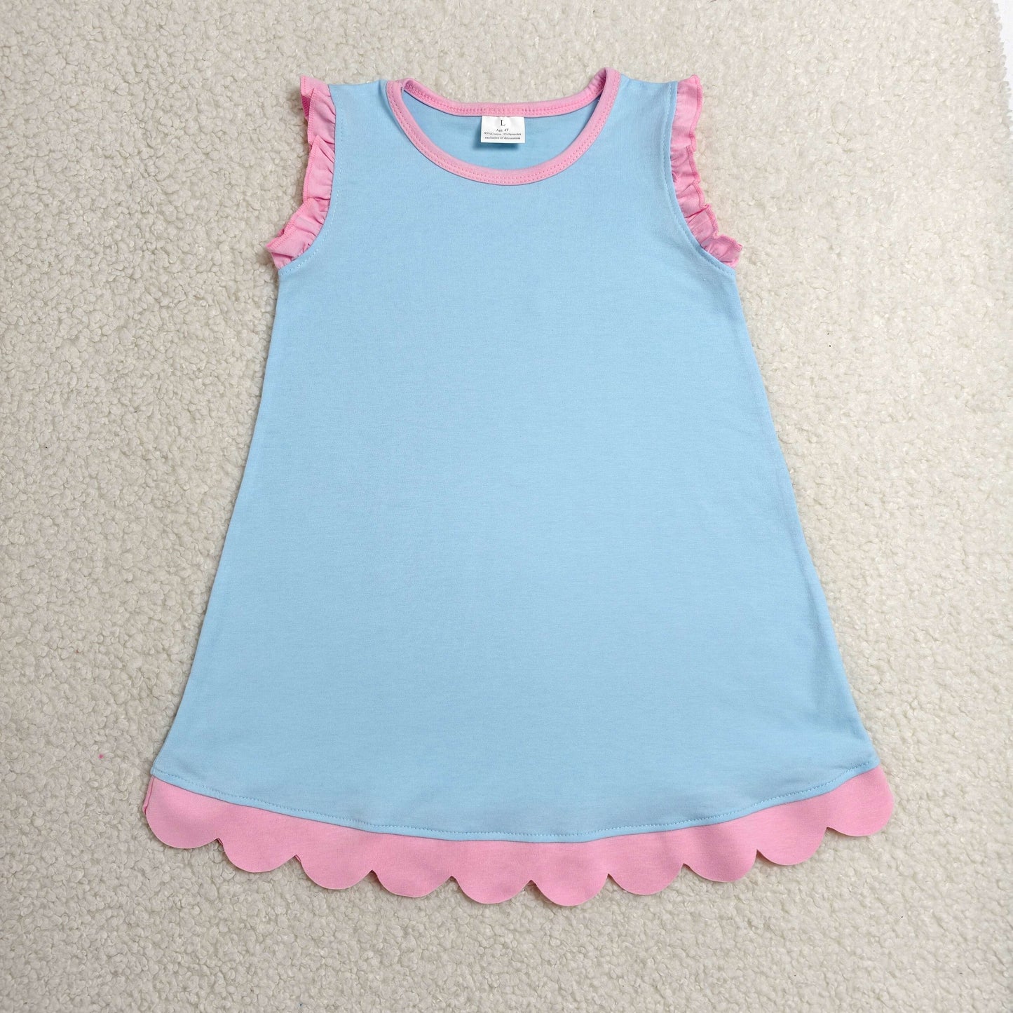 RTS NO MOQ milk silk GSD4048 Baby Girls Pink Blue Sleeveless Scallop Knee Length Dresses