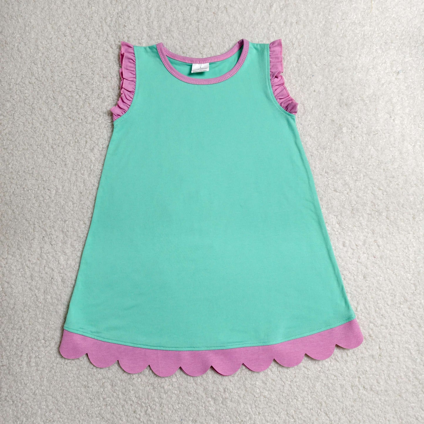 RTS NO MOQ milk silk GSD4049 Baby Girls Pink Aqua Sleeveless Scallop Knee Length Dresses