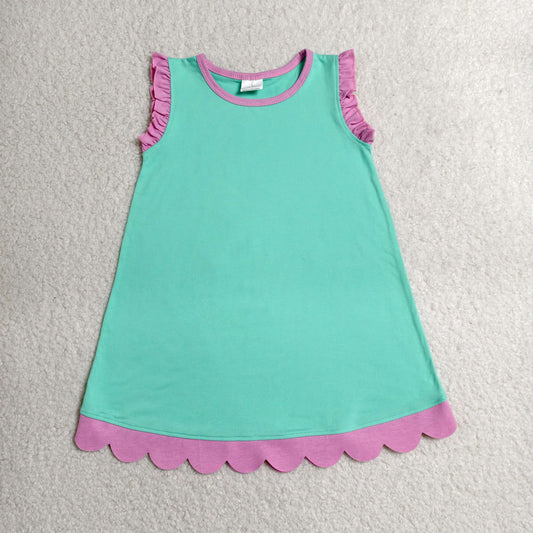RTS NO MOQ milk silk GSD4049 Baby Girls Pink Aqua Sleeveless Scallop Knee Length Dresses