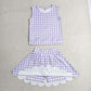 RTS NO MOQ Yoga GSD4067 Baby Girls Lavender Checked Vest Scallop Skirt Short Yoga Active Clothes Set