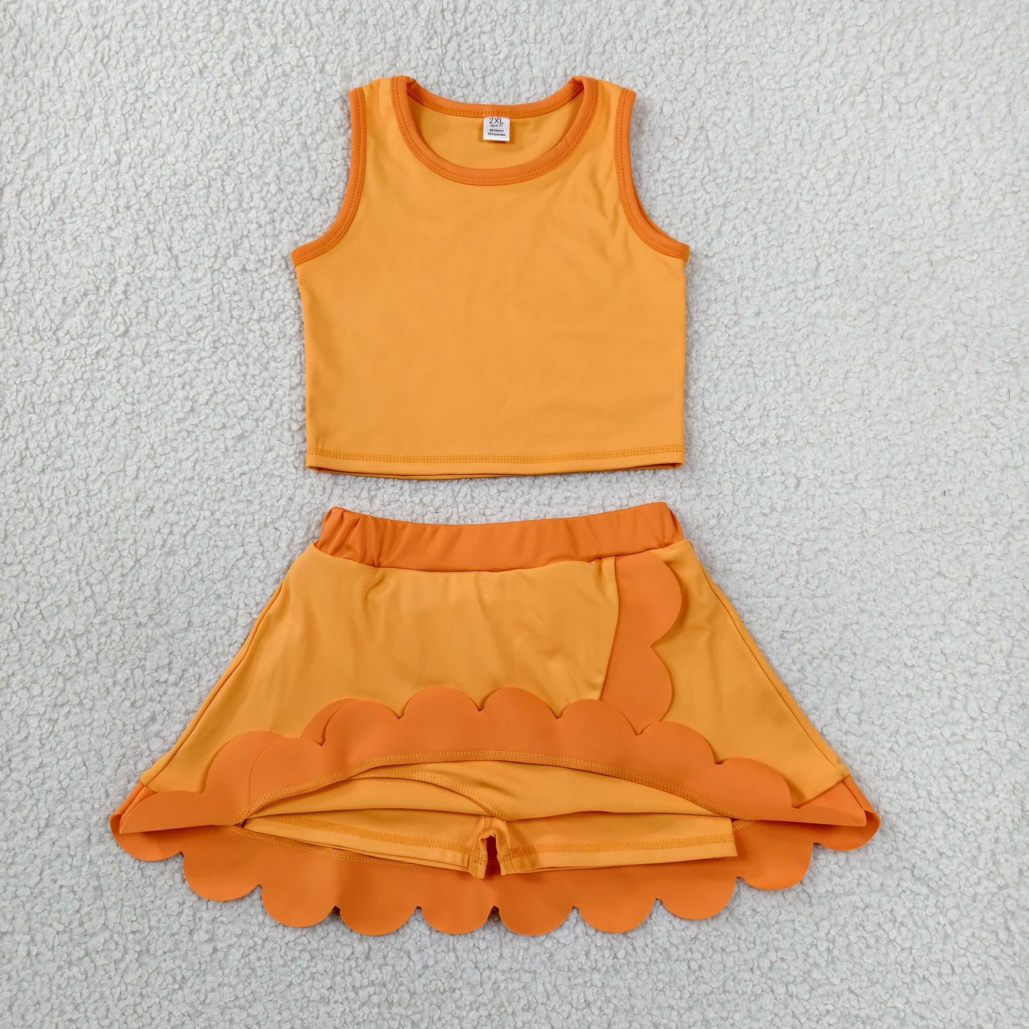 Baby Girls Orange Vest Scallop Skirt Short Yoga Active Clothes Set
