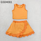 Baby Girls Orange Vest Scallop Skirt Short Yoga Active Clothes Set