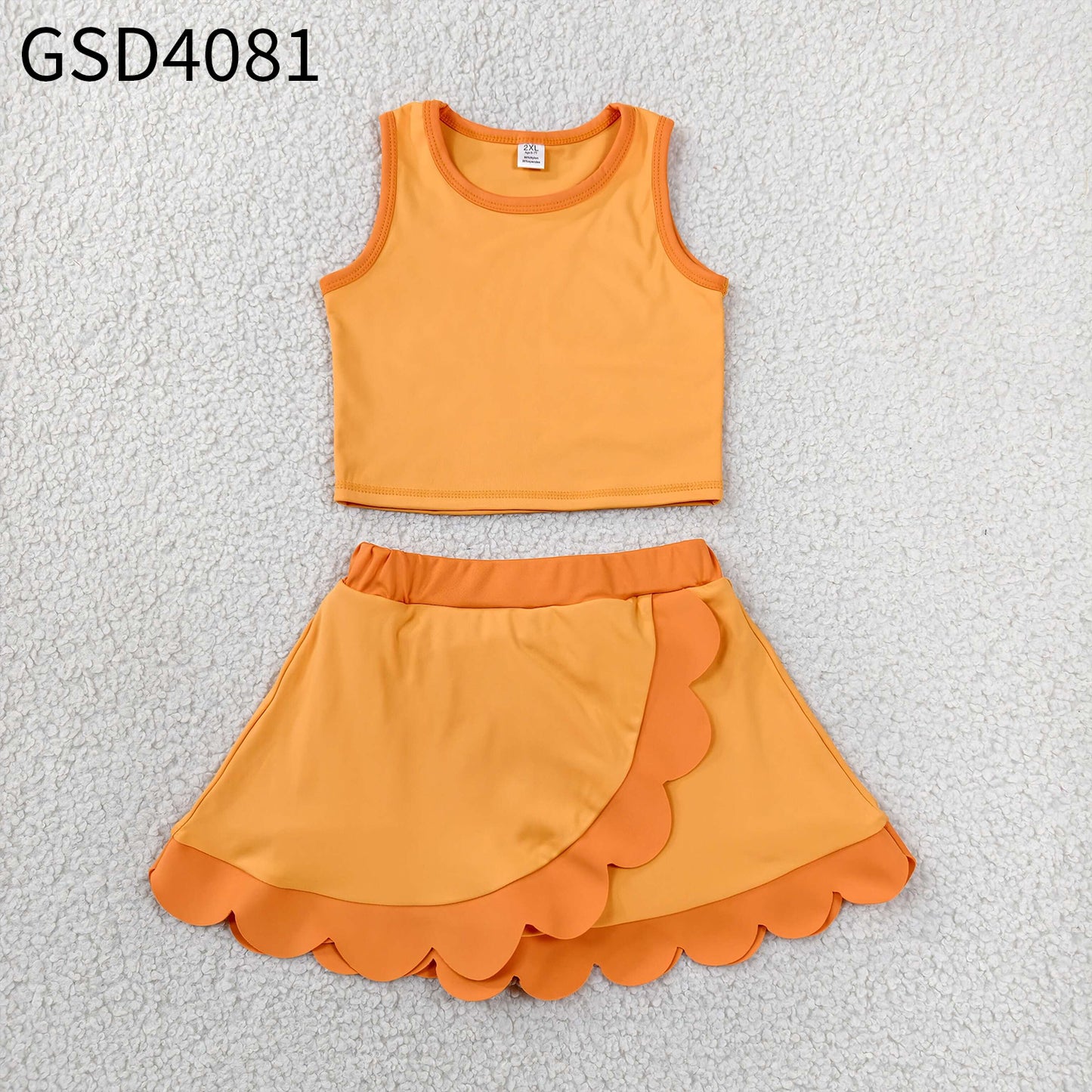 Baby Girls Orange Vest Scallop Skirt Short Yoga Active Clothes Set
