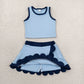 Baby Girls Blue Navy Vest Scallop Skirt Short Yoga Active Clothes Set