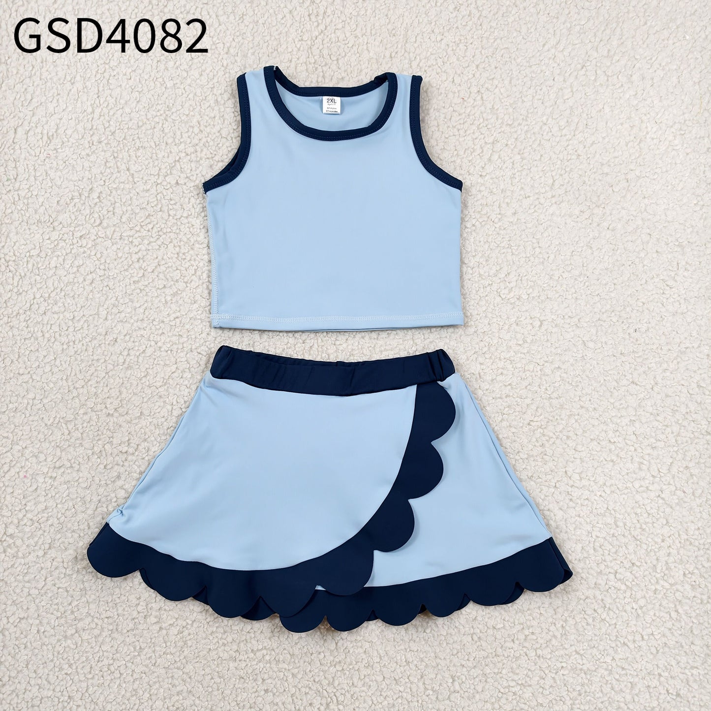 Baby Girls Blue Navy Vest Scallop Skirt Short Yoga Active Clothes Set