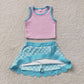 NEW RTS NO MOQ yoga fabric GSD4083  Baby Girls Pink Aqua Vest Scallop Yoga Skort Set