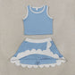 NEW RTS NO MOQ yoga fabric cotton GSD4084 Baby Girls Light Blue Scallop Trim Vest Skort Yoga Outfit