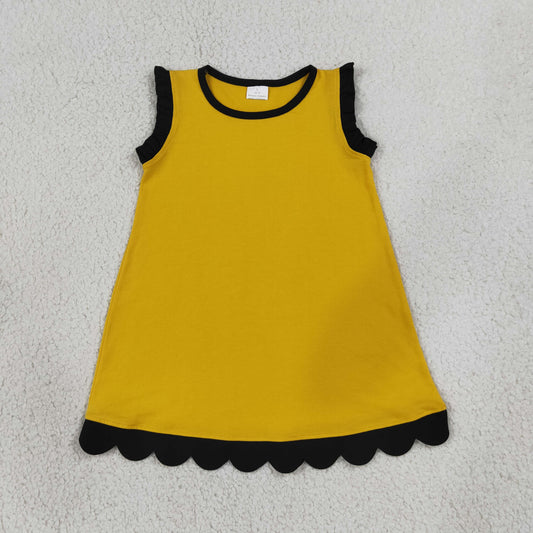 NEW RTS NO MOQ cotton GSD4098 Baby Girls Solid Color Sleeveless Scallop Knee Length Summer Dresses