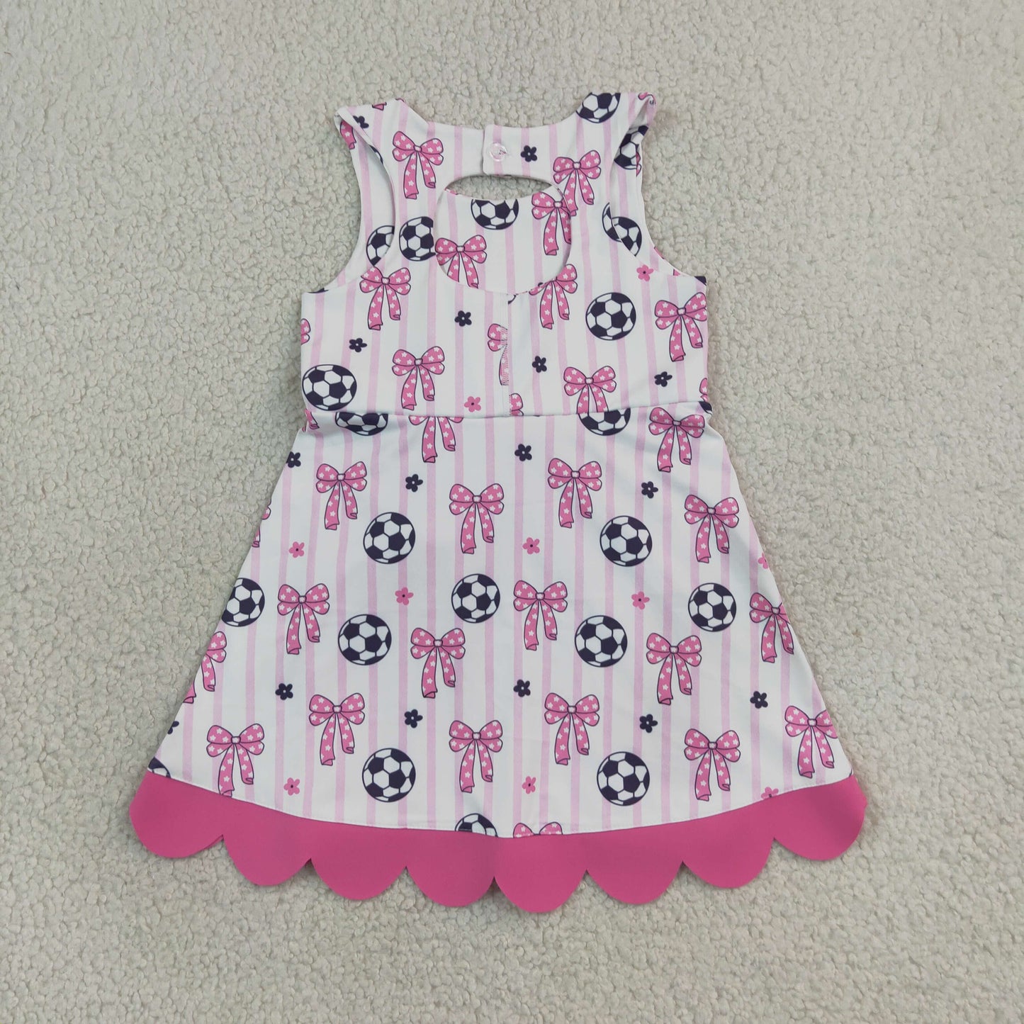 NEW RTS NO MOQ yoga fabric cotton GSD4100 Baby Girls Footballs Bows Team Yoga Active Short Scallop Knee Length Dress