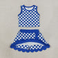 NEW RTS NO MOQ yoga fabric GSD4110 Baby Girls Hot Blue Check Sleeveless Scallop Hem Vest Skort Yoga Active Clothes Set