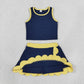 NEW RTS NO MOQ yoga fabric cotton GSD4111 Baby Girls Yellow Navy Scallop Trim Vest Skort Yoga Outfit