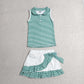 RTS NO MOQ milk silk GSD4121 Baby Girls Green Stripe Button Vest Top Ruffle Skirt Short Yoga Active Clothes Set