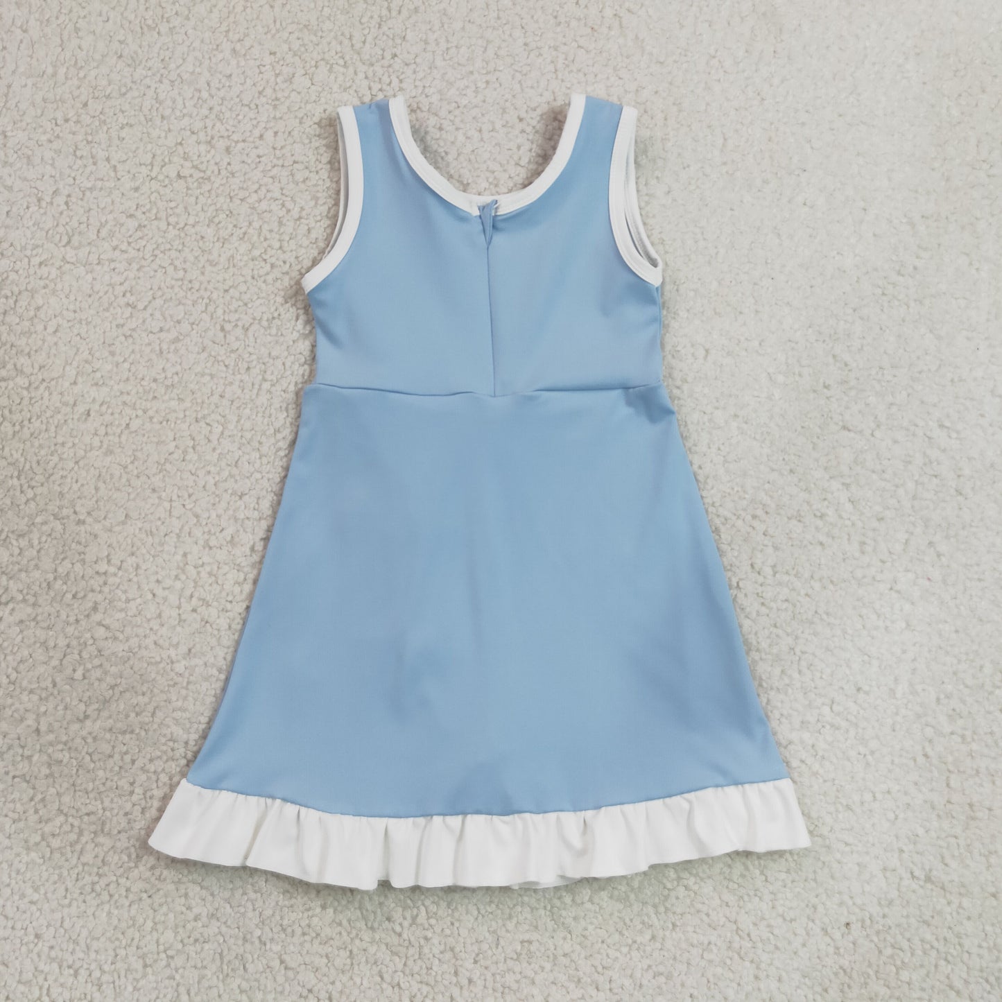 RTS NO MOQ Yoga GSD4124 Baby Girls Sleeveless Light Blue White Yoga Active Short Knee Length Dress