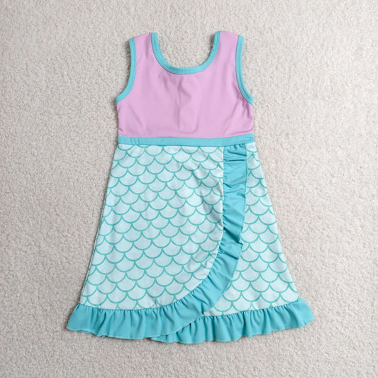 RTS NO MOQ Yoga GSD4125 Baby Girls Sleeveless Mermaid Yoga Active Short Knee Length Dress