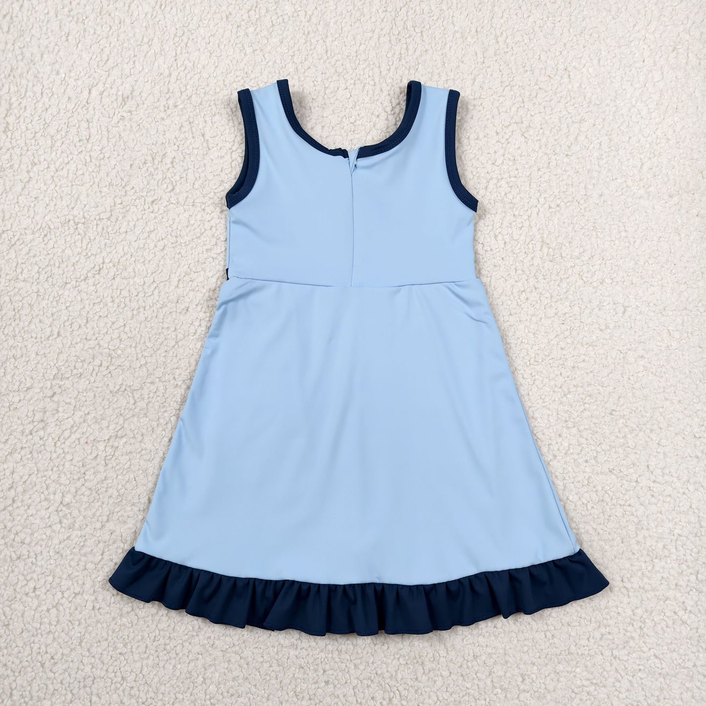 RTS NO MOQ Yoga GSD4126 Baby Girls Blue Navy Sleeveless Yoga Active Short Knee Length Dress