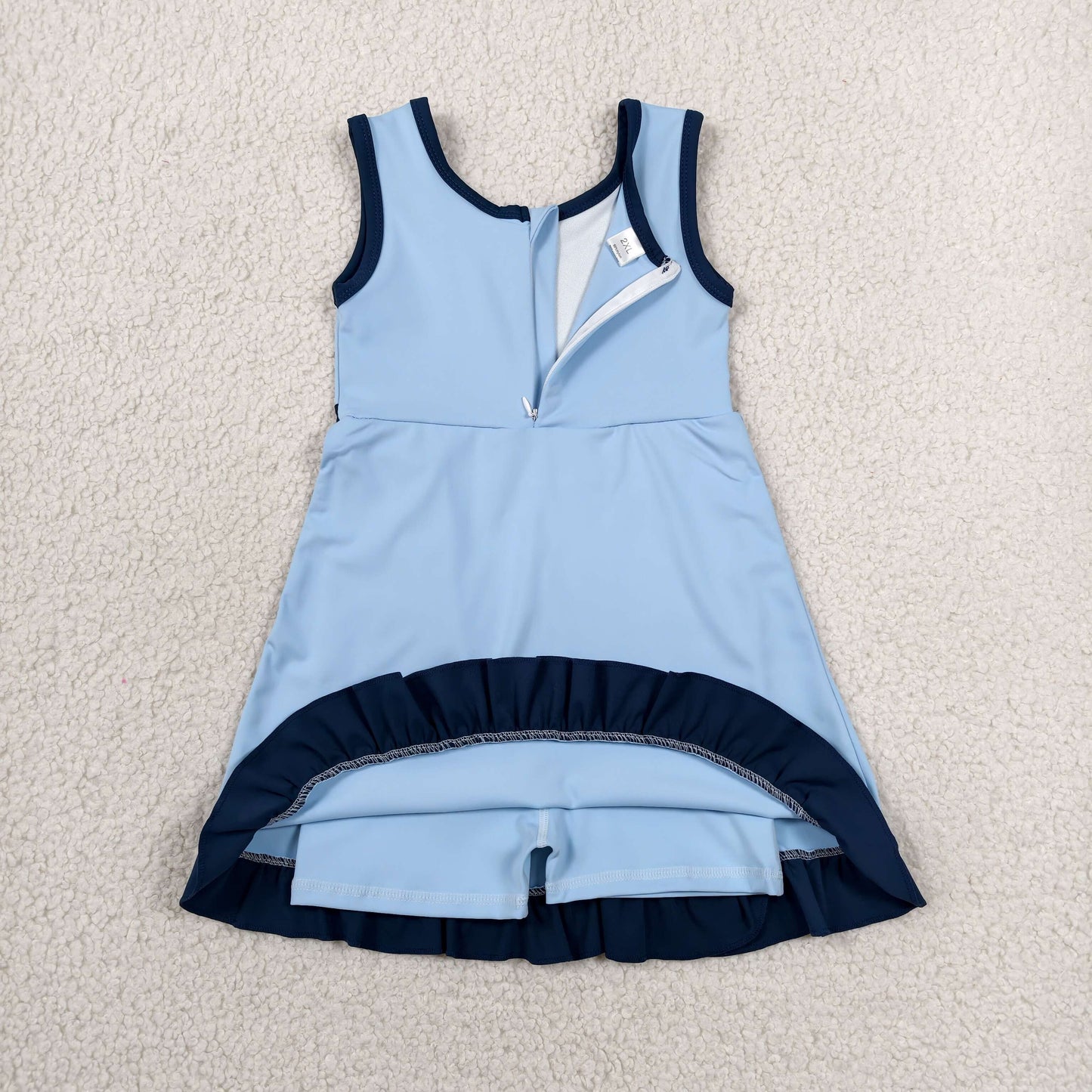 RTS NO MOQ Yoga GSD4126 Baby Girls Blue Navy Sleeveless Yoga Active Short Knee Length Dress