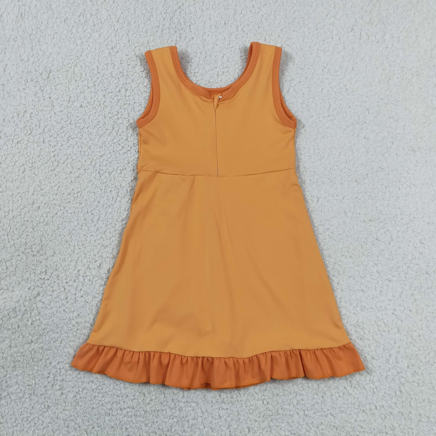 RTS NO MOQ Yoga GSD4127 Baby Girls Sleeveless Orange Yoga Active Short Ruffle Knee Length Dress