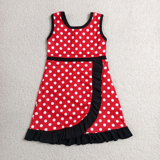 RTS NO MOQ Yoga GSD4128 Baby Girls Sleeveless Polka Dots Yoga Active Short Knee Length Dress