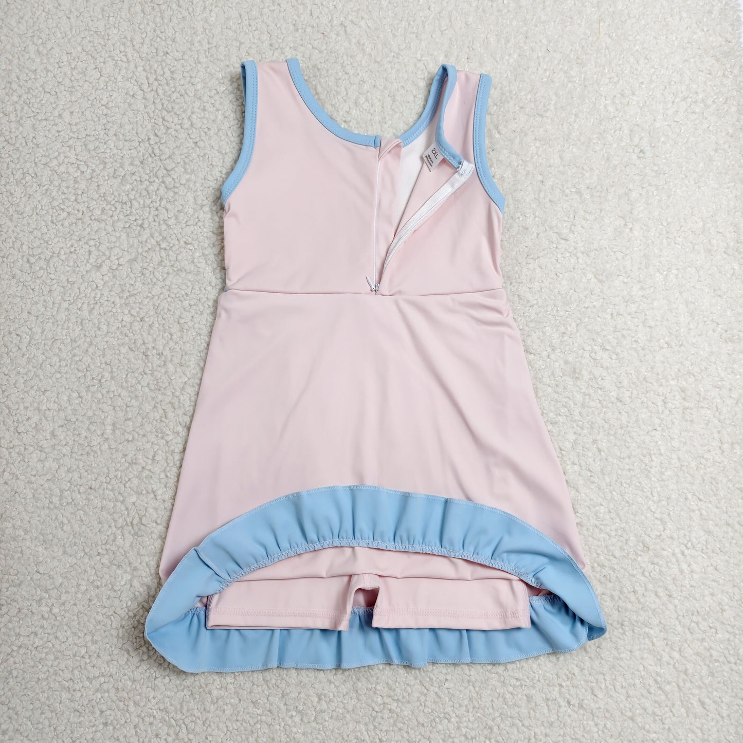 RTS NO MOQ Yoga GSD4129 Baby Girls Light Pink Blue Sleeveless Yoga Active Short Knee Length Dress