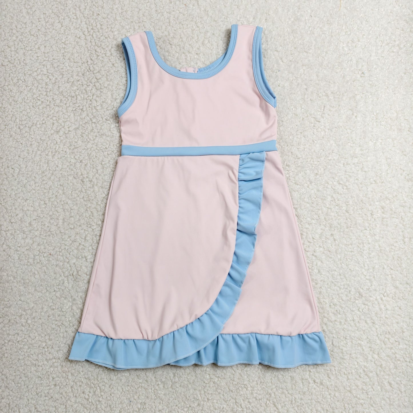 RTS NO MOQ Yoga GSD4129 Baby Girls Light Pink Blue Sleeveless Yoga Active Short Knee Length Dress