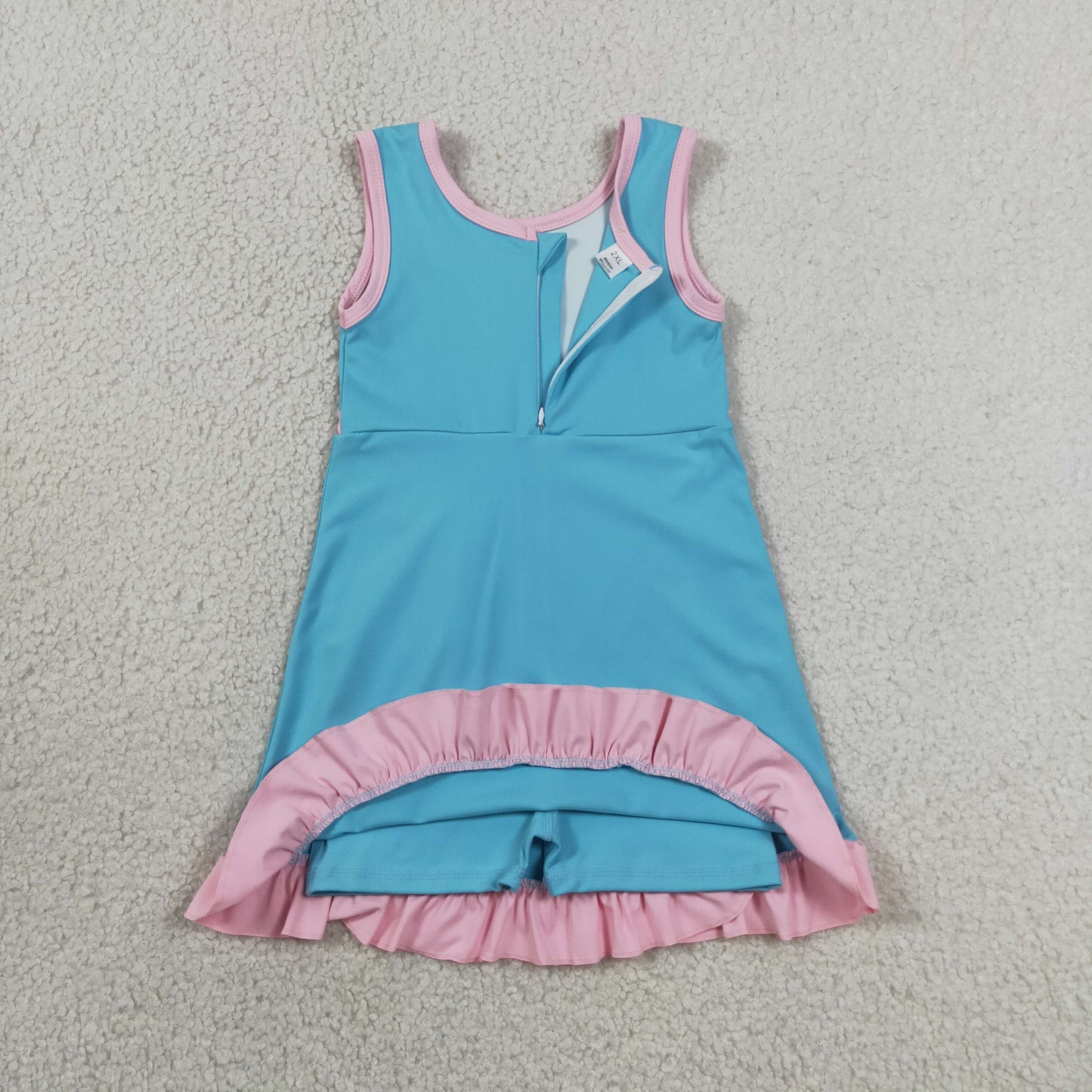 RTS NO MOQ Yoga GSD4130 Baby Girls Sleeveless Lake Blue Pink Yoga Active Short Knee Length Dress