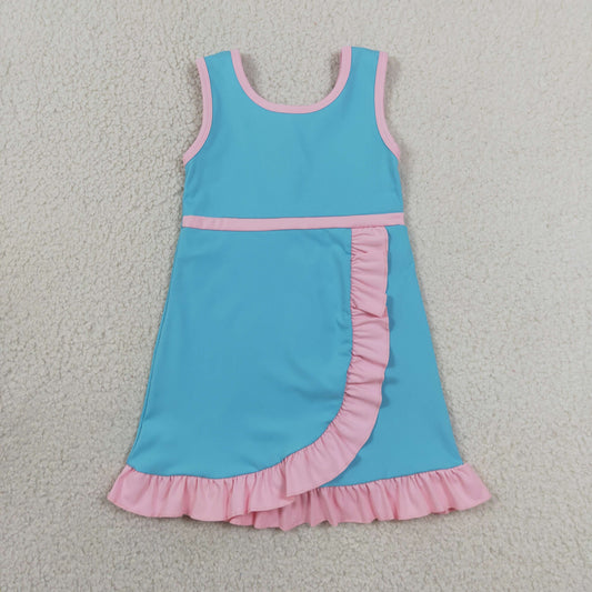 RTS NO MOQ Yoga GSD4130 Baby Girls Sleeveless Lake Blue Pink Yoga Active Short Knee Length Dress