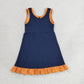 RTS NO MOQ Yoga GSD4131 Baby Girls Sleeveless Navy Orange Yoga Active Short Knee Length Dress