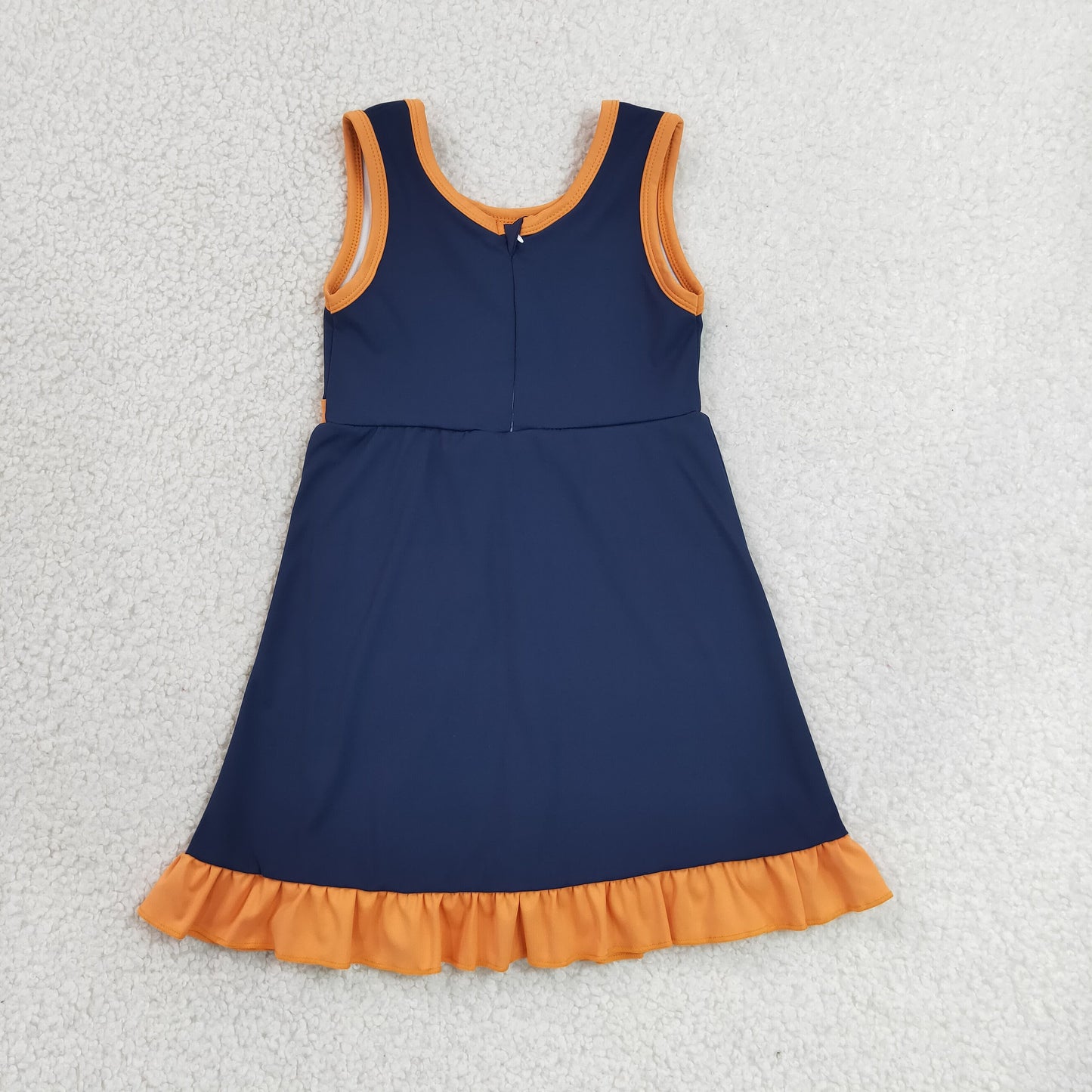 RTS NO MOQ Yoga GSD4131 Baby Girls Sleeveless Navy Orange Yoga Active Short Knee Length Dress