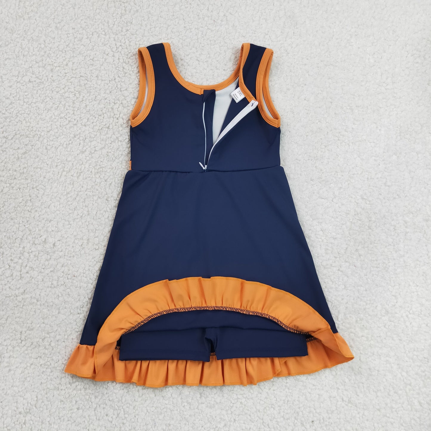RTS NO MOQ Yoga GSD4131 Baby Girls Sleeveless Navy Orange Yoga Active Short Knee Length Dress