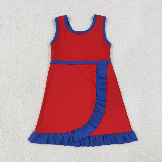RTS NO MOQ yoga fabric cotton GSD4132 Baby Girls Black Red Sleeveless Scallop Trim Yoga Dress